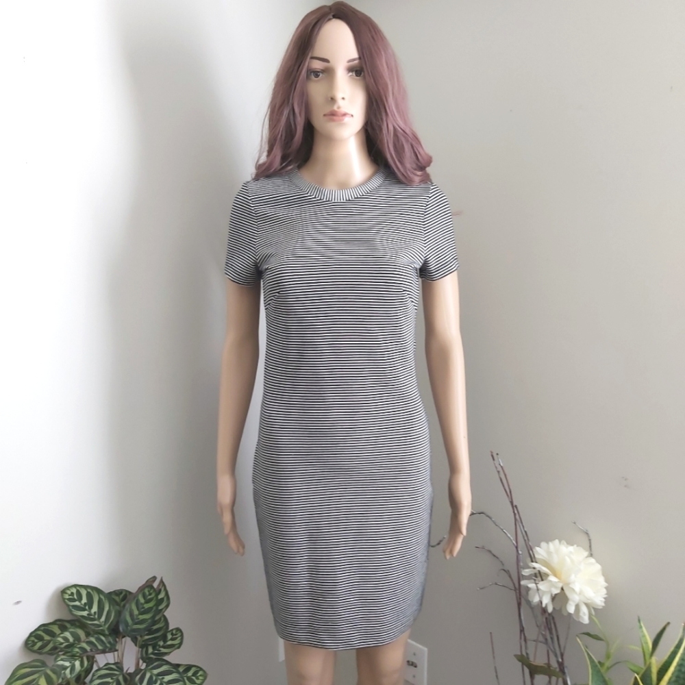 H&M dress short sleeves stripes black white bodycon sheath y2k